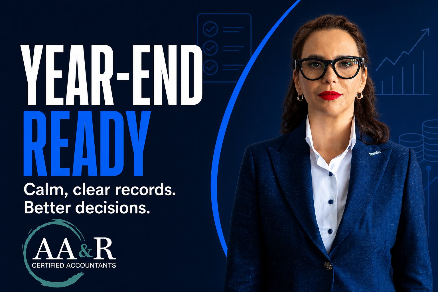 AA&R adviser Alina with a Luton business year-end checklist message.